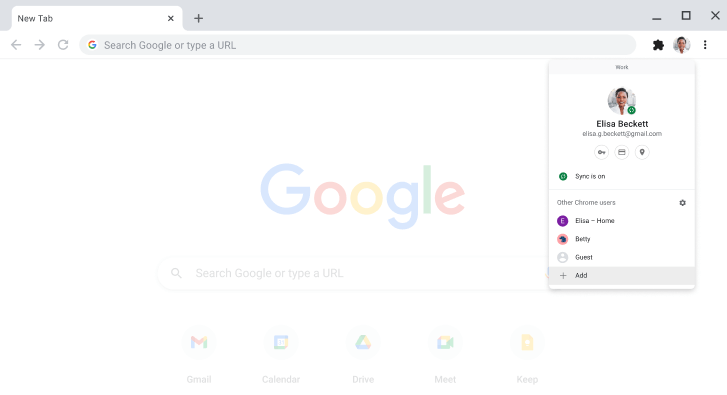 Το πρόγραμμα περιήγησης Chrome εμφανίζει το παράθυρο διαλόγου εναλλαγής προφίλ.