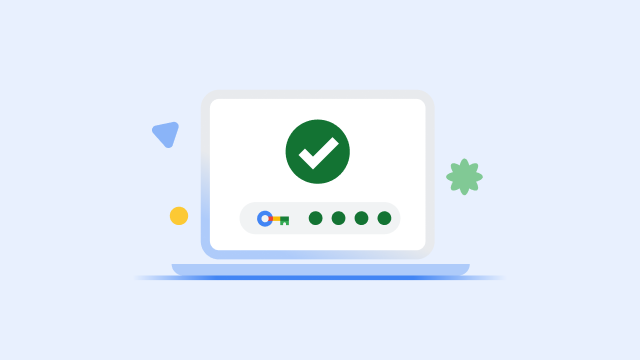 Οθόνη φορητού υπολογιστή που εμφανίζει ένα μεγάλο πράσινο σύμβολο επιλογής και μια ολοκληρωμένη γραμμή προόδου για το κλειδί ασφαλείας.